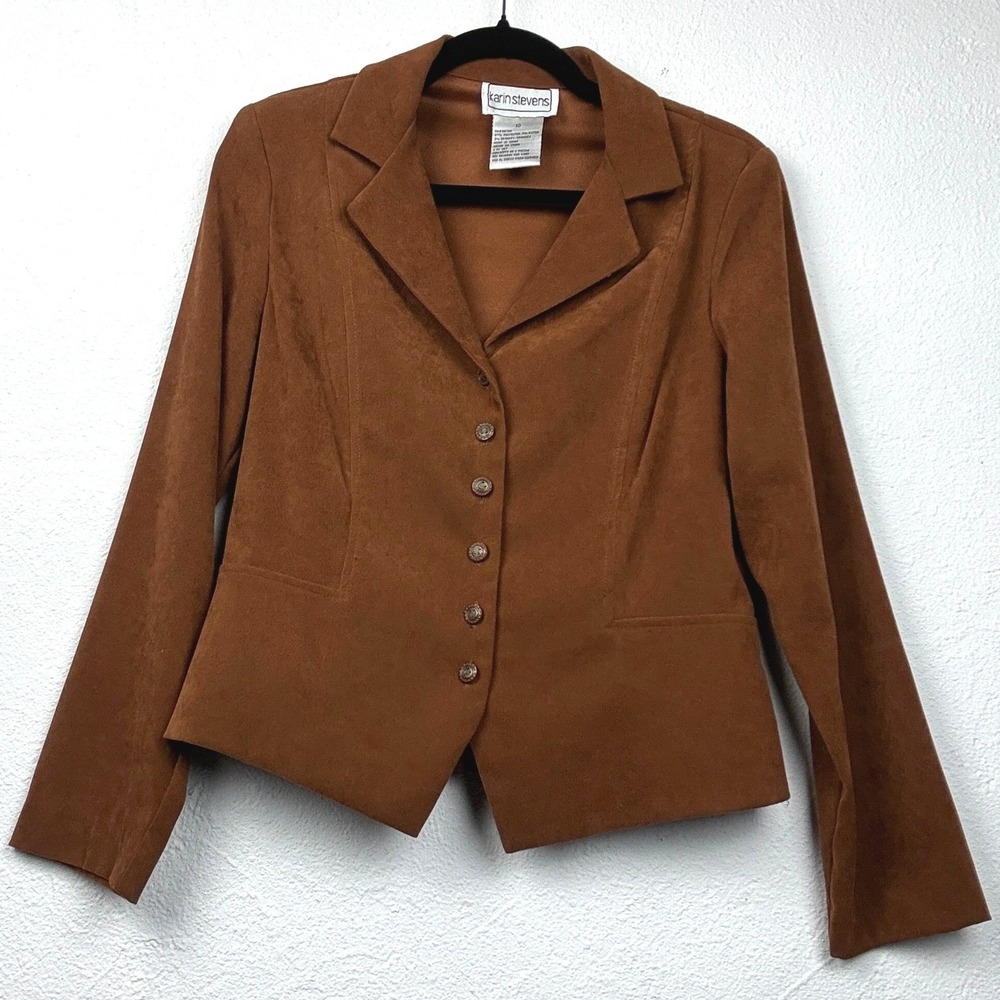 Karin Stevens Brown Blazer - 10 - Faux Suede Button Up Vintage Dark Academia